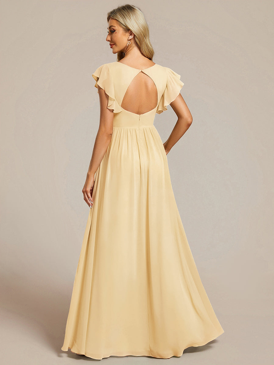 ever LILYANA|Elegant V-Neck Open Back Ruffled Sleeves Chiffon Bridesmaid Dress