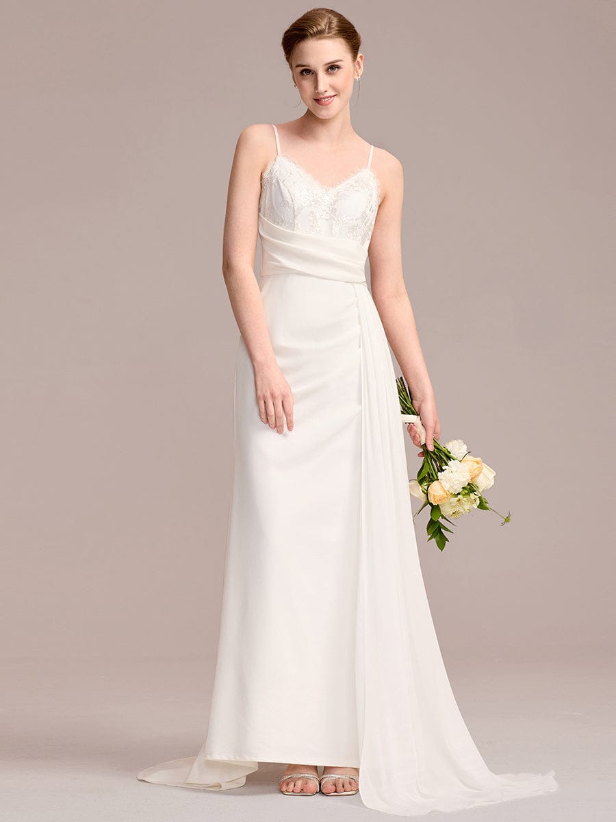 Sleeveless V-Neck Embroidered Wedding Dress with Ribbons