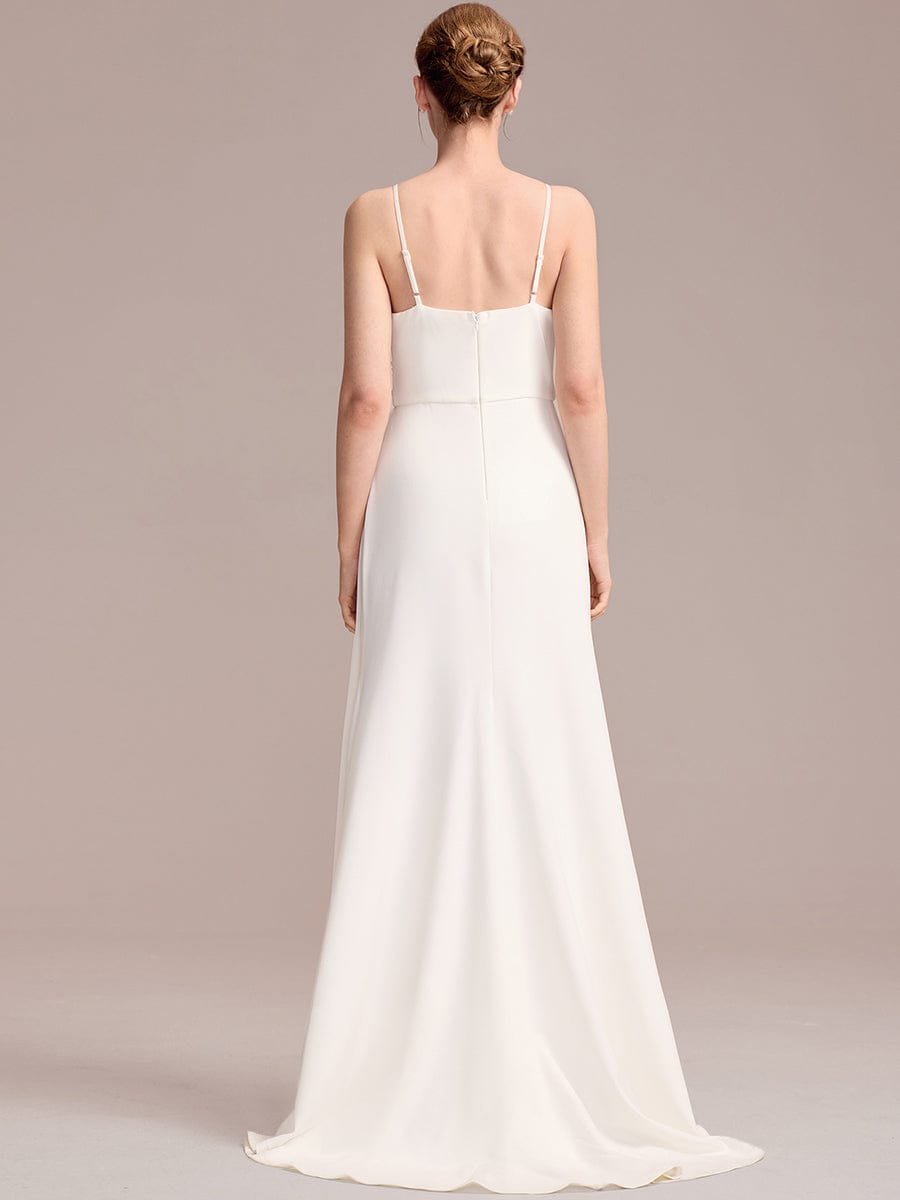 Sleeveless V-Neck Embroidered Wedding Dress with Ribbons