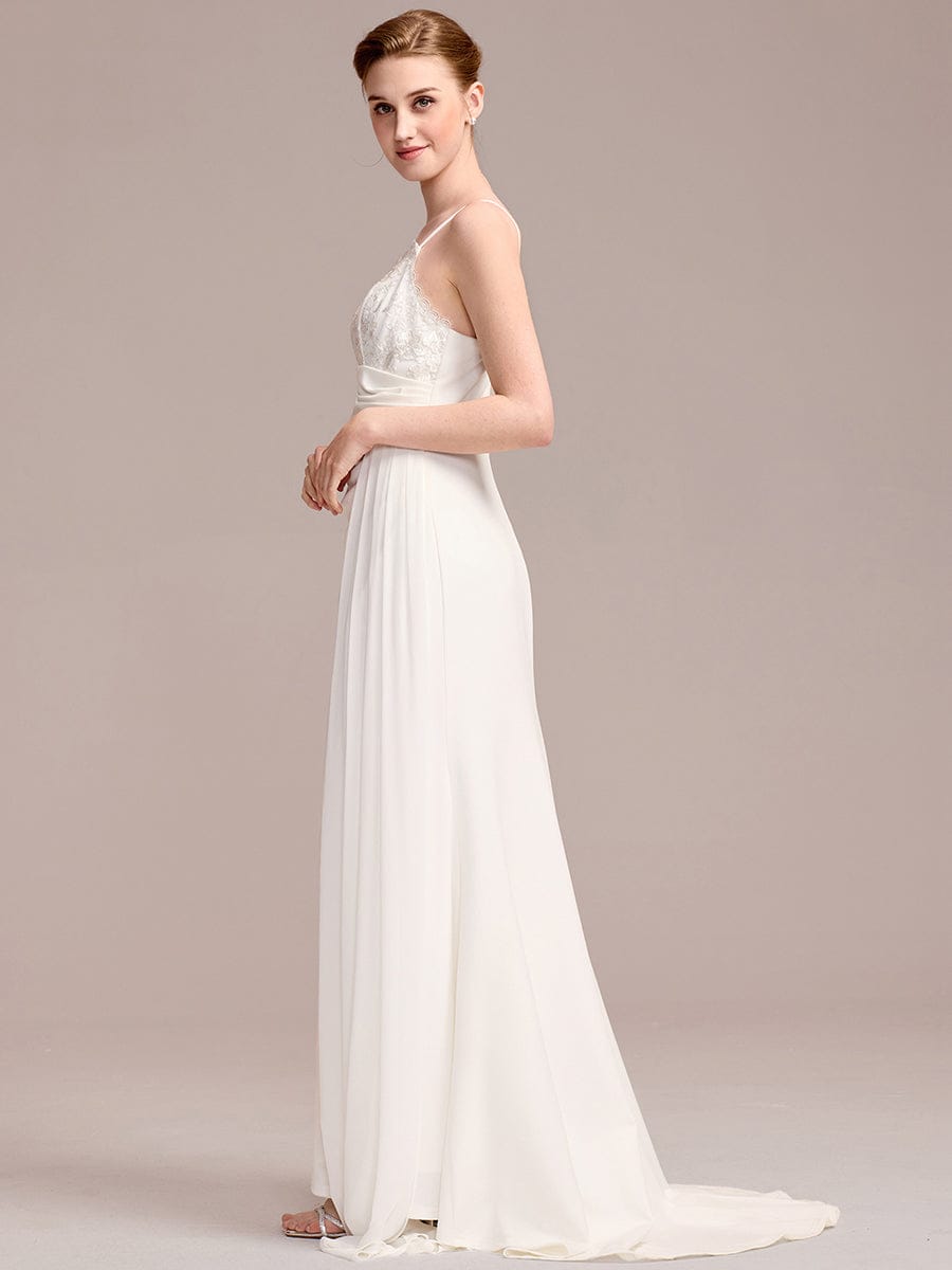 Sleeveless V-Neck Embroidered Wedding Dress with Ribbons