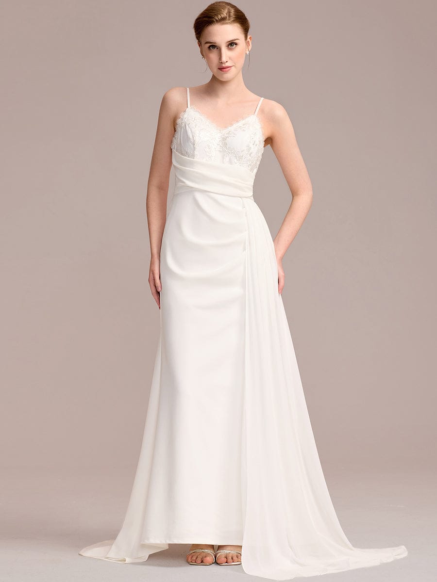 Sleeveless V-Neck Embroidered Wedding Dress with Ribbons