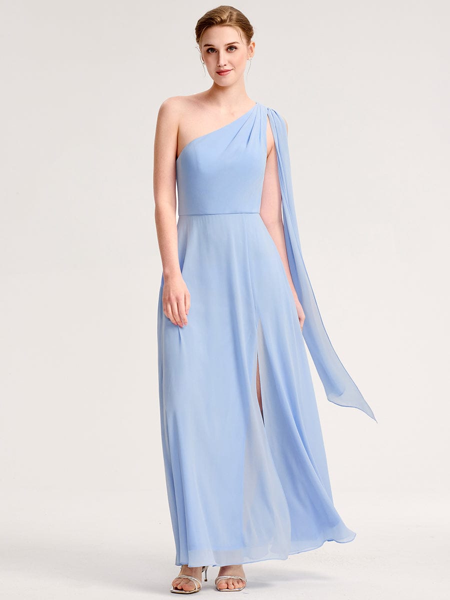 One Shoulder Bridesmaid Dress with Thigh-High Slit
