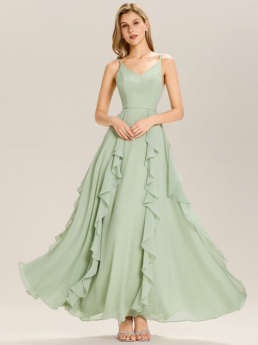 V-Neck Ruffles Chiffon Bridesmaid Dress