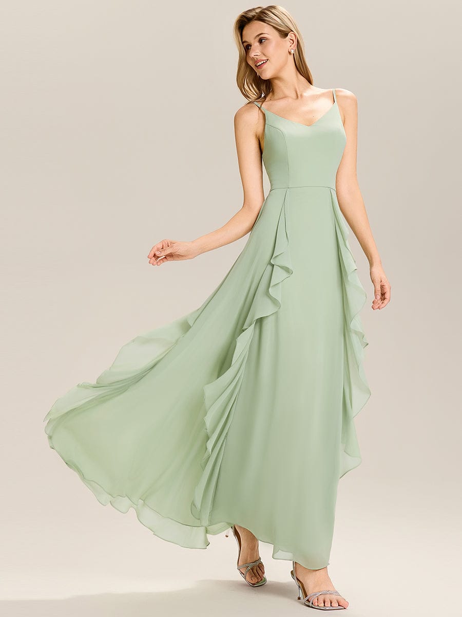 V-Neck Ruffles Chiffon Bridesmaid Dress
