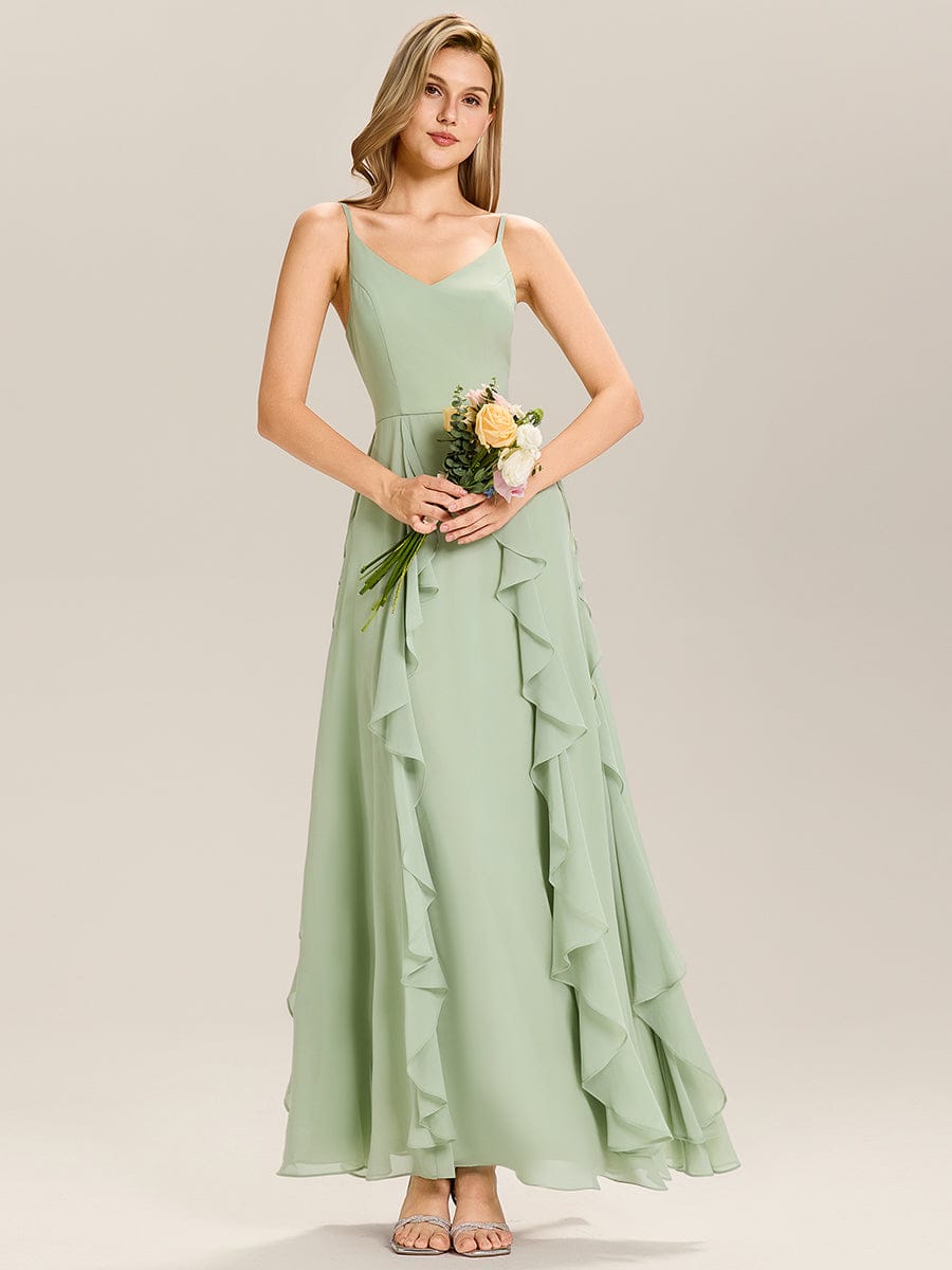 V-Neck Ruffles Chiffon Bridesmaid Dress